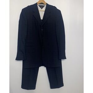 Vintage Tommy Hilfiger Suit Black Windowpane 2 Pc Pleated 90s Made USA 42R 33x29